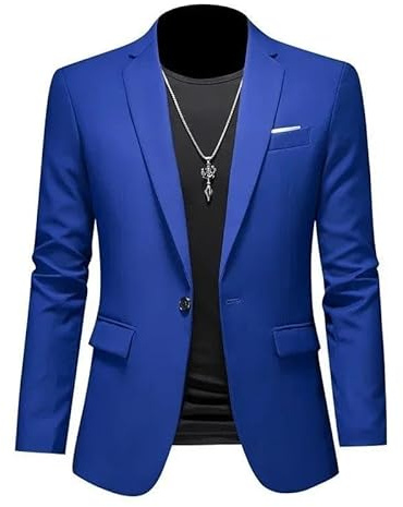 ABARTY Blazer pour Hommes Casual Slim Fit Un Bouton Léger Veste de Costume Manteau Formel Sport d'Affaires Mariage Smoking Bleu Royal L