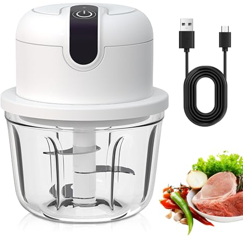 Zwiebelschneider Elektrisch,300ml Zwiebel Zerkleinerer,Multizerkleinerer Gemüseschneider,USB Wiederaufladbare,Glasmaterial,Elektrisch Knoblauchhacker Für Fleisch,Zwiebeln,Knoblauch,Obst,Gemüse