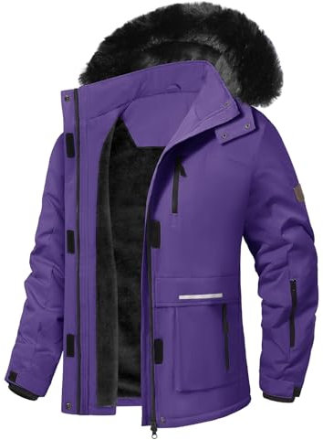 Voqeen Winterjacke Damen Wasserdicht Skijacke Fleece Schnee Skianzug Winddicht Atmungsaktiv Verdickt Skimantel mit Abnehmbarer für Damen