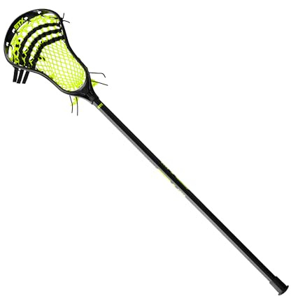 STX Lacrosse Stallion 200 Boys Complete Stick with Mesh Pocket, Attack/Midfielder, Black/Yellow