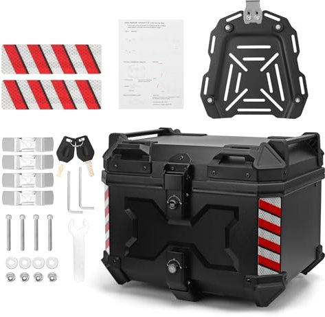 WODHMIEY Motorrad Top Case 45L Wasserdicht Schlagfest Staubdicht ABS-Heckkoffer Mit Schnellentriegelung Robustem Griff Reflektorstreifen Gepolstertem Innenfutter Universal Einsetzbar Motorrad-Koffer