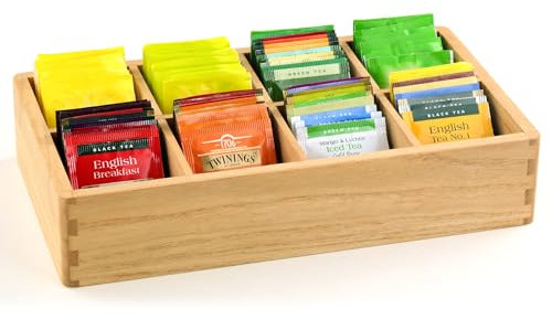 KIRIGEN Holz Teebox Organizer mit 8 Fächern - Teebeutel Aufbewahrungsbox für Küche, Büro & Zuhause - Vielseitige Teebeutelhalter aus Massivholz für Teebeutel, Kaffee & Gewürze natürliche Farbe