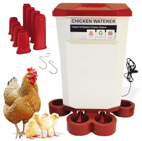Breker Beheizbare Hühnertränke 11 Liter [Frostsicher] - mit 6 & 12 cm hohen Steckfüßen - Integrierte Lammellenheizung - Frostschutz - Für Hühner, Gänse, Enten - Ganzjährig einsatzbereit