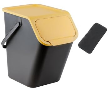 Go Practic Poubelle de Cuisine avec Couvercle, 25 l, filtre à charbon, système de tri des déchets, Plastique Corbeille tri Selectif, Bac de Recyclage, Conteneur à Déchets, Fonction de Clic, Noir Jaune