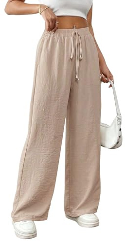 Risipu Women Linen Trousers Summer Thin Wide Leg Trousers High Waisted Breathable Palazzo Casual Cotton Pants with Side Pocket (XXL, Khaki)