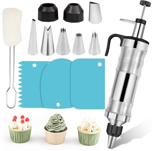 Fuutuu 13PCS Stainless Steel Cake Decoration Flower Gun Tool Set Cream Syringe