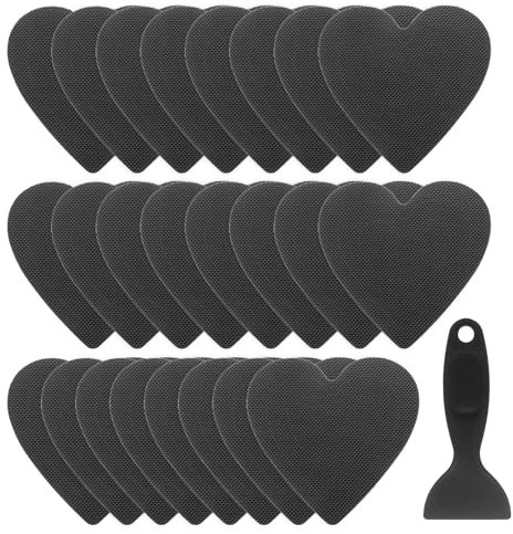 QUARKZMAN 24 Piezas de Pegatinas Antideslizantes para Bañera Ducha Piso 4 Cinta Adhesiva Antideslizante Estilo Corazón con Raspador para Baño Cocina Escalones de Bañera, Negro