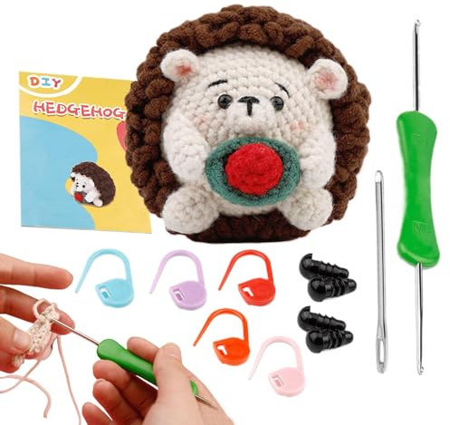 Hedgehog virkningsset för nybörjare, igelkottar virkningsset | Färgglada stickade kit för nybörjare | roligt set för att lära sig virka, söta djur konst och kit