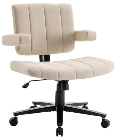 Vigosit Criss Chaise croisée avec roulettes, accoudoir Large réglable, Tissu antidérapant, Coussin Confortable, Style Moderne, pivotant, pour la Maison, la vanité, Le Bureau (Blanc)