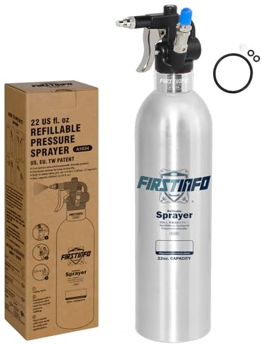 FIRSTINFO A1634 | Bottiglia spray ricaricabile per pulitore freni 650 ml | Alluminio | Spruzzatore a pressione max 110 psi | Bomboletta aerosol riutilizzabile | Ugello nebulizzazione