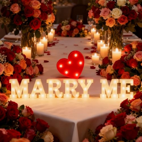 Marry Me upplysta bokstäver förslag dekorationer Will You Marry Me skylt LED romantisk nattlampa för förslag förlovning bröllop utomhus (varm vit)