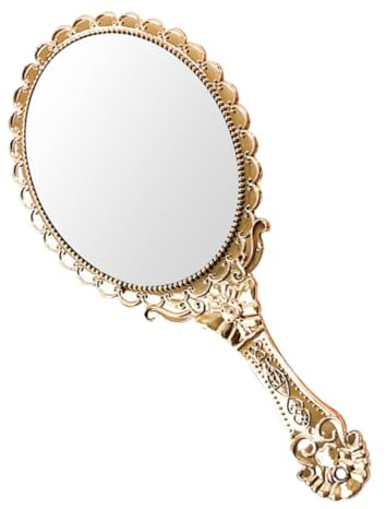 Homoyoyo Miroir de Maquillage Miroir Rétro Fiable en Aluminium Portable Vintage avec Poignée Style Baroque Élégant pour Hôtels et Usage Extérieur