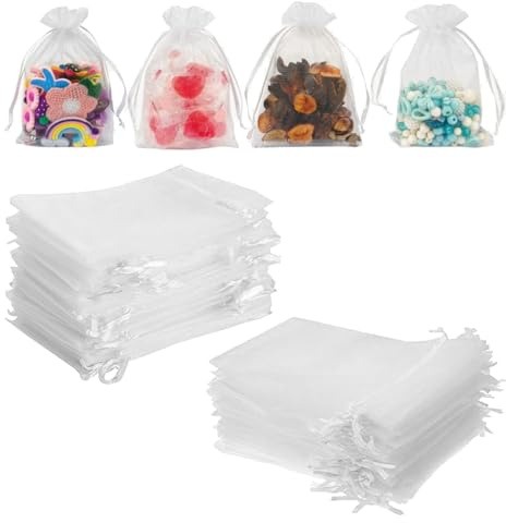 60PCS White Organza Mesh Bags Jewellery Wedding Candy Gifts Storage Pouch