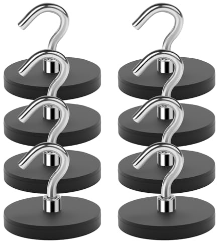 8 ganci magnetici, ganci magnetici extra forti, ganci magnetici al neodimio, magneti gommati D43 mm, per appendere, crociera, tenda, casa, cucina, posto di lavoro, rimovibile senza foratura