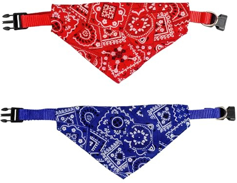 Lot De 2 Bandana Chien, Foulards Triangle Bavoirs RéGlables, Serviettes Triangle pour Animaux De Compagnie, pour Chiots Et Chatons (Rouge + Bleu)