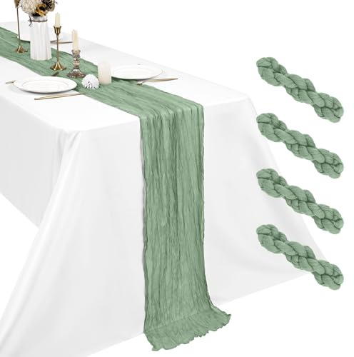 4-pack vissgrönt gasbind bordslöpare, 45x275 cm Boho gasbind bordslöpare 45x275 cm Rustik romantisk lång bordslöpare för bröllop, fest, bröllopsfest, juldekoration