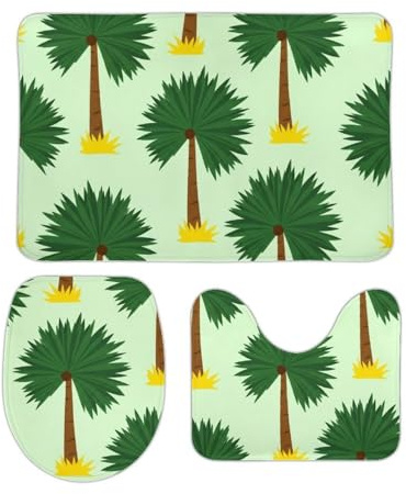 Alfombra De Baño De 3 Piezas Playa Y Árboles Verdes Juego De Alfombrillas De Baño Moda Lavable Alfombras De Cama, para Dormitorio, Cocina, Bathroom
