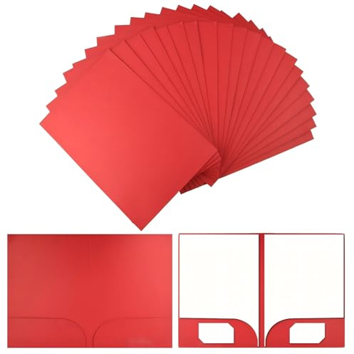 20 Pièces Chemise Cartonnée A4 à Deux Pochettes,350gsm Pochette de Fichier Rapport,Cartonnée avec Rabat,Sous Chemise Papier Farde Cartonnées Chemise,Dossier Carton Pochette de Classement (Rouge)