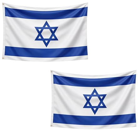 2 Pcs Israel Flag 5ft x 3ft with Brass Eyelets – Polyester Israeli Flag Banner for Independence Day Events, Community Display, Home & Garden Display