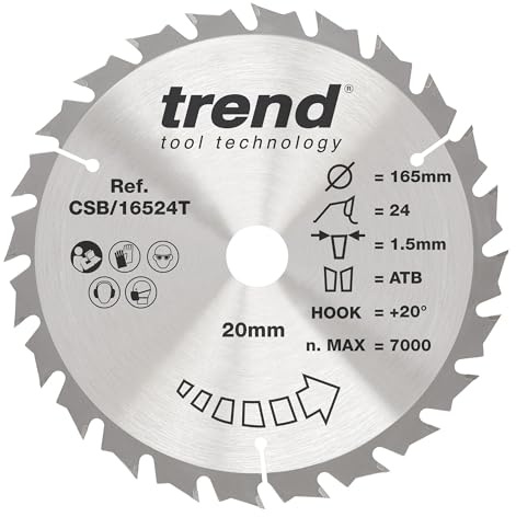 Trend Wood Cordless Circular Saw Blade, 165mm Diameter, 30mm Bore, 24 Teeth, 1.5mm Kerf, +15° Hook, TCT, Medium Finish, CSB/16524TB