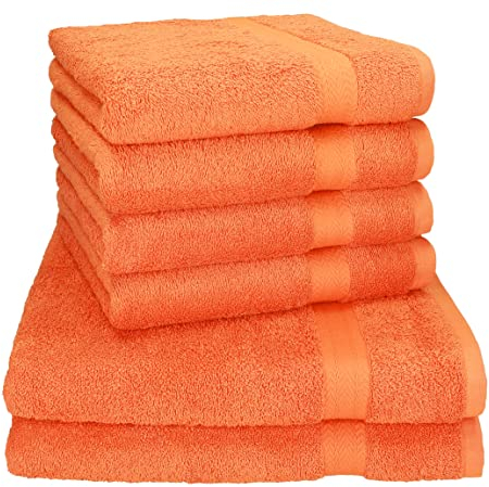 Betz Premium Handtuch-Set - 6 teiliges Handtücher-Set - 2X Duschtücher - 4X Handtücher - 50x100 cm - orange