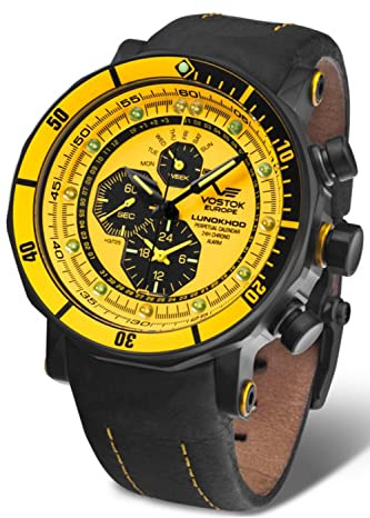 Vostok Europe lunokhod 2 Herren Uhr analog Quarzwerk mit Leder Armband YM86-620C504