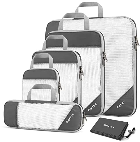 Gonex Compression Packing Cubes Mesh Organizers L+M+S+XS+Slim+Laundry Bag Gray