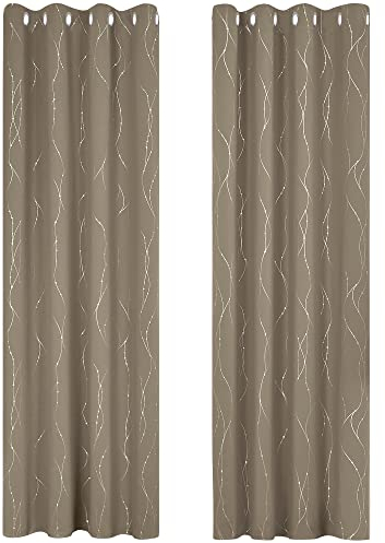 Deconovo Home Decorative Thermal Insulated Curtains Blackout Curtains Foil Dotted Line Printed Eyelet Curtains for Living Room 55 x 95 Inches Taupe One Pair