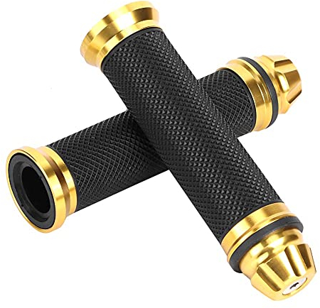 Fydun Motorrad Lenkergriffe Griff 22mm 1 Paar Motorrad CNC Aluminium Anti Rutsch Gummigriffe für 7/8 Lenker Fahrrad (Gold)
