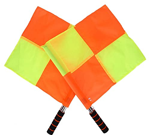 Referee Linesman Flag Set, 2-Pack with Storage Bag, Stainless Steel Rod, Material, Sponge Handle for Sports Match, Soccer, Football, Hockey Training