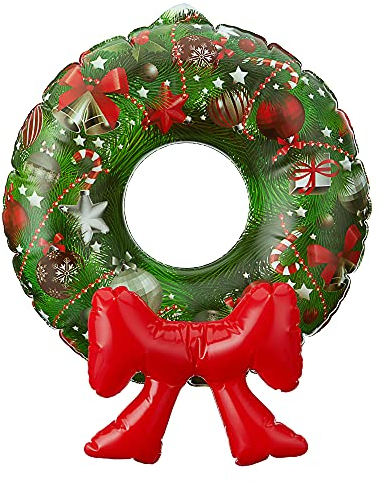 Cepewa Türkranz aufblasbar zum Aufhängen | Ø40cm Weihnachtsdesign Schleife | Adventskranz Wandekoration
