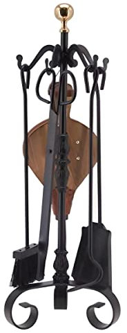 Serviteur/Garniture de cheminée Ensembles d'outils Pince à feu Pelle Brosse en Fer forgé avec Boule dorée Coloris Noir - Hauteur 72cm