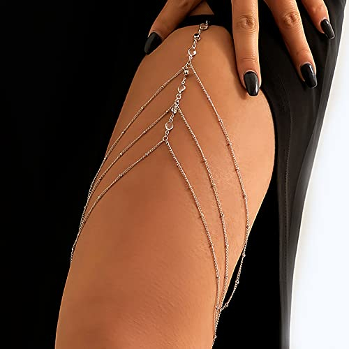 Atentuyi Geschichtetes Kristall Bein Kette Silber Sexy Bikini Strand Geschirr Böhmischen Körper Kette Strass Oberschenkel Schmuck Für Frauen Und Mädchen