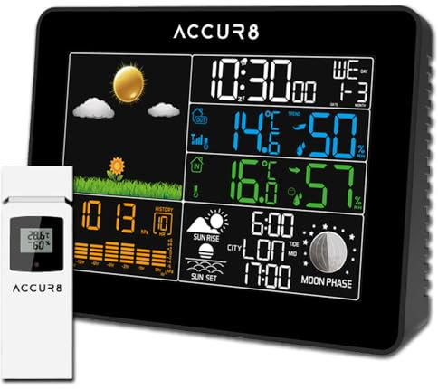 Weather Station with Outdoor Sensor Official UK Model with MSF Radio-controlled Clock, Barometer, Indoor/Outdoor Temp & Humidity, Max/Min recording, Sunrise/Sunset, Mains-powered
