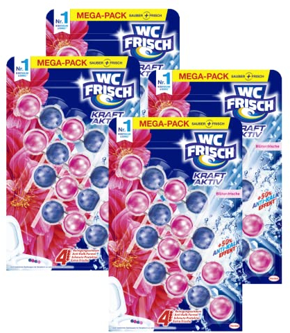 WC FRISCH Kraft Aktiv Duftspüler Blüten-Frische (4 x 200 g) 800 g, WC Reiniger für Reinigung bei jeder Spülung, Duftsteine für langanhaltend frischen Duft, + 50% Anti-Kalk Effekt*