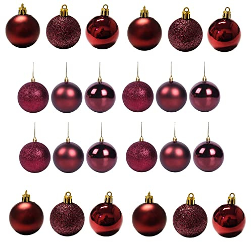 24 Bolas de Navidad inastillables de 50 mm, Color borgoña, decoración de árbol de Navidad, Bolas de Adorno de Navidad, Decoraciones Colgantes de Navidad, decoración navideña, Brillante, Mate,