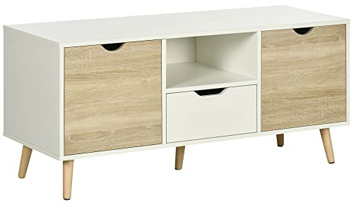 HOMCOM TV Unit Cabinet for TVs up to 50 Inches, TV Stand with Storage Cabinets and Drawer for Living Room and Bedroom, Natural