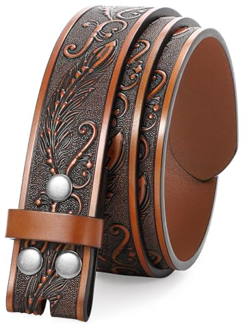 Ceinture en cuir western JASGOOD pour homme (sans boucle), 3,8 cm de largeur, style G - Marron, pour tour de taille 110 cm - 120 cm