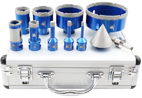Diamond Core Drill Bit Set for Porcelain Tile Ceramic Marble Granite Drilling,BRSCHNITT 6/8/10/20/35/50/68/100mm Tile bit & 20mm Finger bit &50mm Diamond Chamfer bit with M14 Thread &Adapter