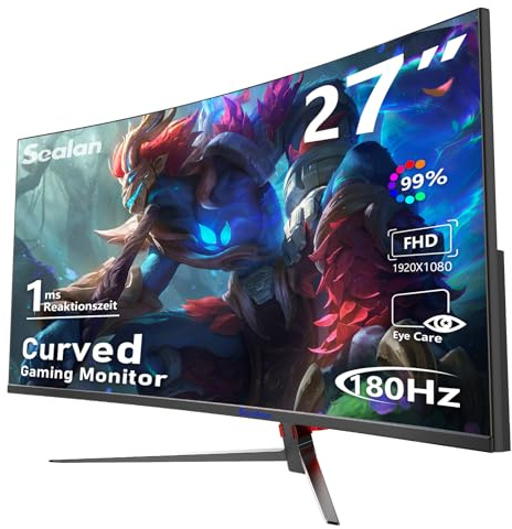Sealan 27 Inch Curved Gaming Monitor 180Hz FHD 1080P, 1800R, 1ms(MPRT)