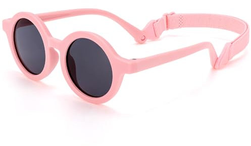 BTHRORO Kinder Sonnenbrille für Jungen und Mädchen - Niedliche UV400 Schutz Polarisierte Runde Baby mit Verstellbar Gurt für 0-2 Jahre