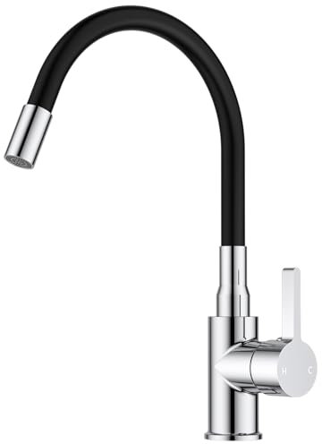 FORIOUS Flexible Robinet Cuisine, Mitigeur Cuisine Rotatif à 360° Robinetterie, Acier Inoxydable à Trou Unique, Chrome Poli