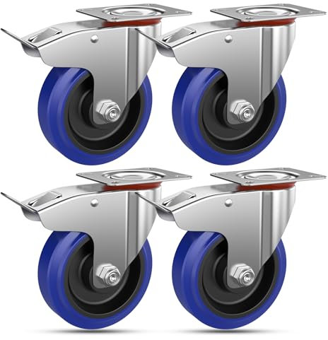 Forever Speed 4 Ruedas de Transporte con Freno Ruedas Giratorias 100mm Hasta 200kg Ruedas de Industriales Ruedas de Muebles Ruedas de Servicio Pesado Galvanizado