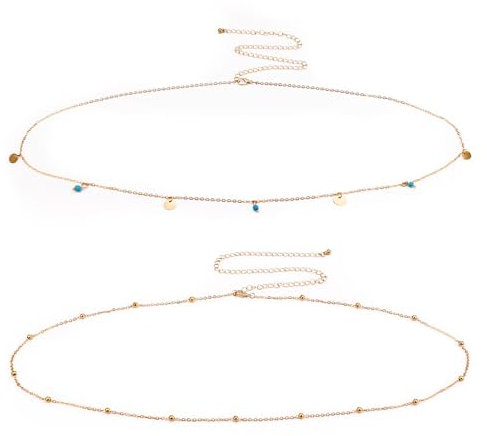 2stk Taillenketten für Damen, Bauchketten Sexy Taillenkette Taillenperlen Kettengürtel Strand-Taillenkette Verstellbare Bauchkette für Die Taillendekoration Sommer-Strandgeschenk (Typ A)