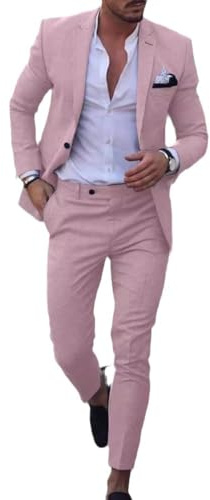 Conjunto de Traje de Lino para Hombre, Esmoquin Casual, 2 Piezas, Blazer de Ajuste Regular, Chaqueta y Pantalones de Lino con un botón, graduación, Boda, Cena