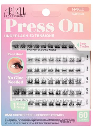 Ardell Press On Pre-Glued Underlash Eyelash Extensions, Naked Natural Cluster Lashes Kit, Beginner-Friendly DIY Lash Extension Kit with Applicator, Assorted Lengths, 60 Lash Clusters