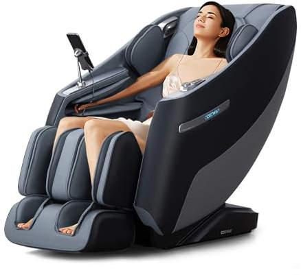 COSTWAY Sillón de Masaje de Cuerpo Completo, Silla Shiatsu con Calefacción de Cintura y Masaje con Bolsa de Aire, Rodillos para Pies,Detección Automática de Hombros,Control Remoto y 12 Modos (Negro)