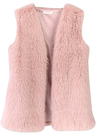 shownicer Gilet Court Femme Fausse Fourrure Manteau sans Manches Cardigan Imitation Fourrure Hiver Gilet C Rose M
