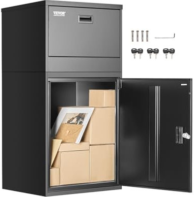 VEVOR Buzón de Correo para Paquetes de Exterior 500 x 398 x 980 mm Buzón con Cerradura de Acero Galvanizado con Diseño Antirrobo Resistente a la Intemperie para Hogar, Oficina, Porche, Negro