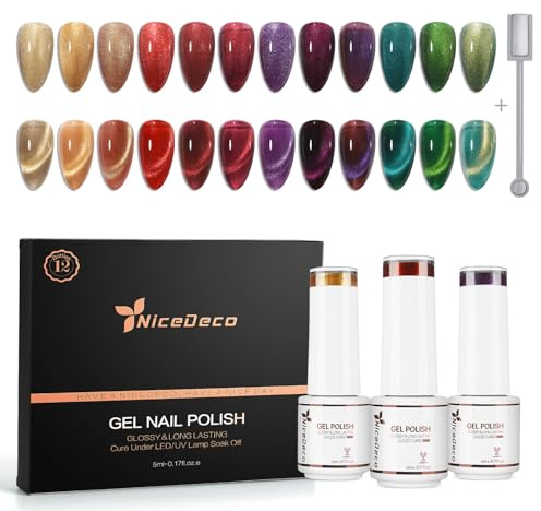 Nicedeco Lot de 12 Vernis Semi Permanent Magnétique, Holographique Pailleté Oeil de Chat Vernis à ongles UV LED Brillant 5ml avec Bâton - Kit 11